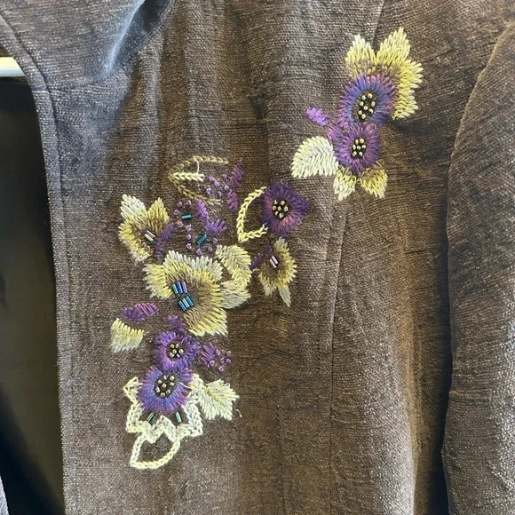 Coldwater Creek Beaded Embroidered Brown Open Front Jacket Floral Boho Women’s - Picture 6 of 10